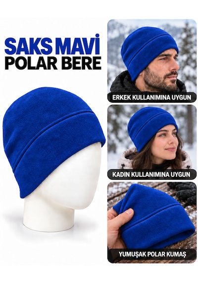 Unisex Polar Bere, Kadın Ve Erkek Uyumlu, Kışlık Yumuşak Polar Bere Mavi