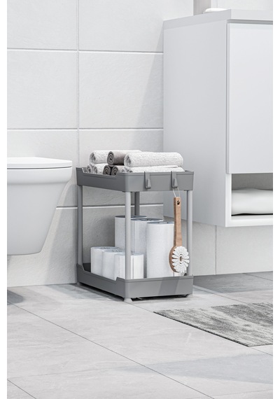 2 Adet Gri 2 Katlı Düzenleyici Mutfak Ve Banyo Rafı