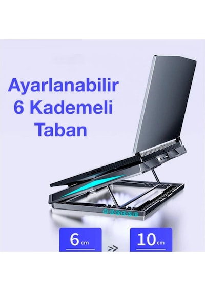 Coofbe Yükseklik Ayarlı Led Işıklı Turbo 6 Fanlı Notebook Laptop Soğutucu Notebook Laptop Standı