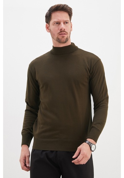 Fullamoda Basic Dik Yaka Regular Fit Triko Kazak Haki
