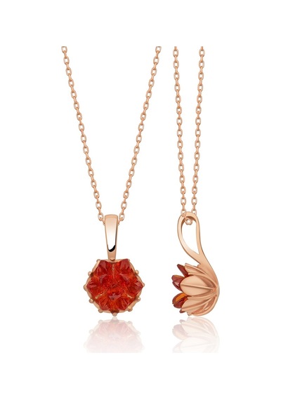Papatya Silver Lotus Çiçeği Garnet Kırmızı Taşlı Kadın Kolyesi Uvps100545