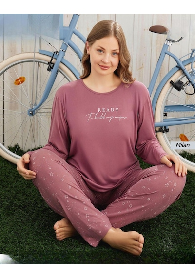 Pijamoni Kadın Milan Büyük Beden Bisiklet Yaka Uzun Kol İnce Pijama Takımı 7666/26 - 1 Adet Gülkurusu Pijamoni Kadın Milan Büyük Beden Bisiklet Yaka Uzun Kol İnce Pijama Takımı 7666/26 - 1 Adet Gülkurusu