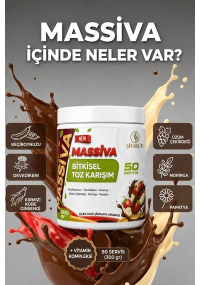 Ginsengli Toz İçecek Karışımı 300 g 50 Servis Çilek Muz Çikolata Aromalı (Massiva)