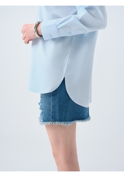 Oversize Fit Kadın Gömlek U.kol Açık Mavi