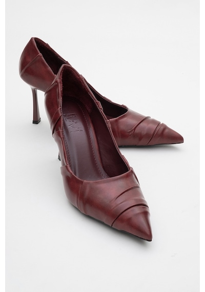 Luvishoes Luvi Shoes Anly Bordo Cilt Kadın İnce Topuklu Ayakkabı Bordo