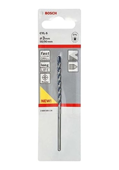 Professional Accessories Matkap Ve Kırıcı Delici Uçları, Taş Ve Beton, Gri, Durchmesser-3 Mm/gesamtlänge-90 Mm, 1 Adet