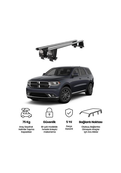 Royal Dodge Durango Iıı 2011 Ve Sonrası Uyumlu Gri Kilitli Ara Atkı Port Bagaj Tavan Barı