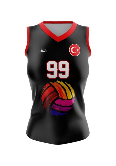 Acr Giyim Voleybol Forması Model 719 - Kişiye Özel Isim Ve Numara Yazılabilir, Dijital Baskı Tasarım Tek Üst Siyah