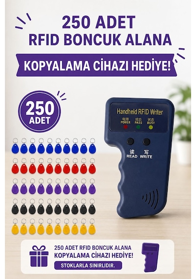 Sarkey Sr-602 H-r Yazılabilir Kopyalanabilir Proximity Anahtarlık 125 Khz Keyfob Karışık Renkler 250 Adet + 1 Adet Rfıd Kopyalama Cihazı Hediyeli