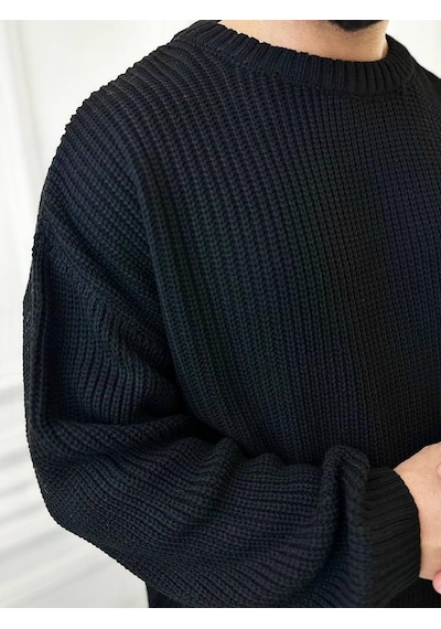 Elku Moda Kazak Oversize Çift Kat Örme Naturel Pamuk Bol Kesim Tüylenmeyen Salaş Triko Kazak Siyah Elku Moda Kazak Oversize Çift Kat Örme Naturel Pamuk Bol Kesim Tüylenmeyen Salaş Triko Kazak Siyah
