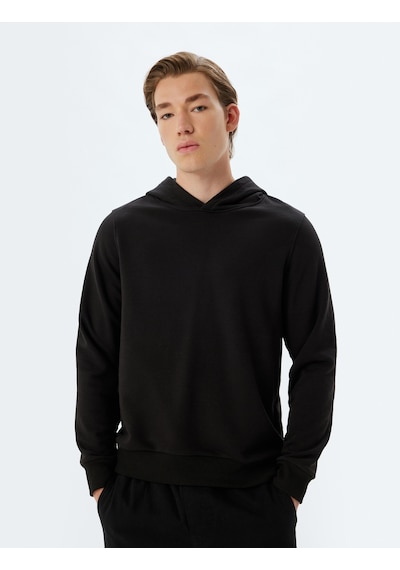 Koton Kapşonlu Sweatshirt Basic Uzun Kollu Pamuklu Siyah 5wam70037mk Siyah