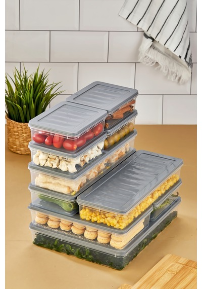 Multi Box 10 Parça 4 Farklı Boy Saklama Kabı Seti - Dondurucu & Mikrodalga Uyumlu Gri