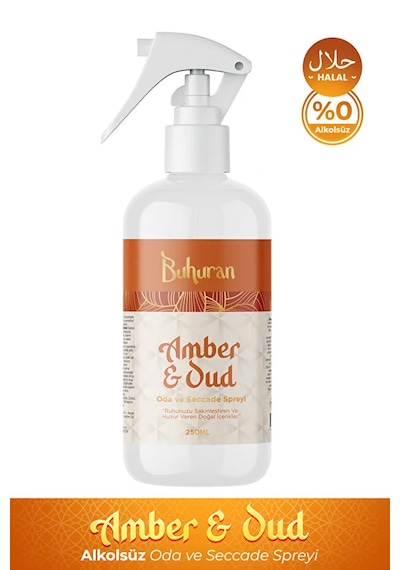 Amber & Oud Oda Ve Seccade Spreyi Helal Sertifikalı Saf Esans Kumaş Kokusu 250ml
