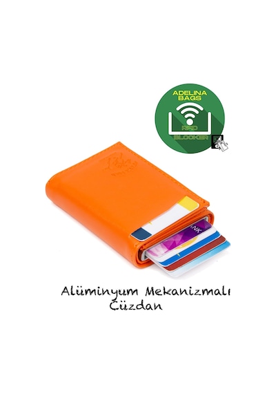 Adelina Bags Adelina Turuncu Nova Deri Mekanizmalı Otomatik Kızaklı Kartlık Cü Turuncu
