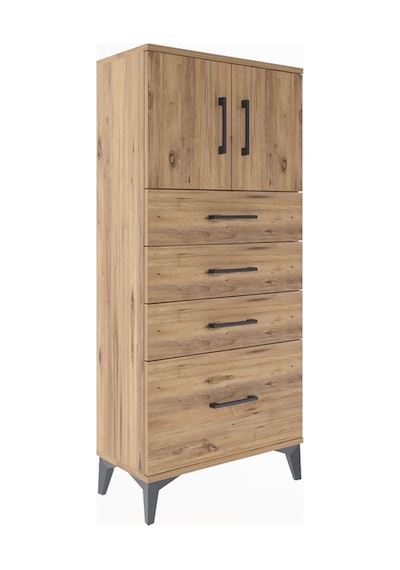 Arges Dolap Tek Raflı 4 Çekmeceli 2 Kapaklı 60x30x134 Çam-çam Atlas Çam