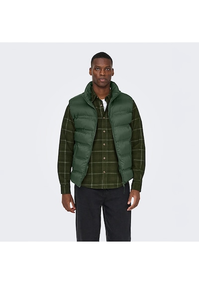 Only & Sons Only&sons Union Seamless Life Puffer Erkek Haki Dik Yaka Yelek Haki