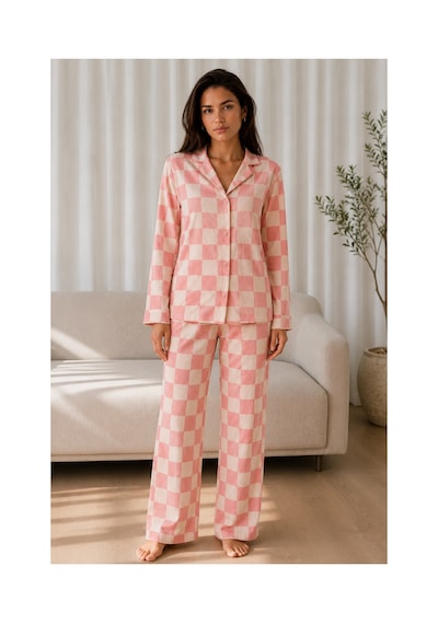 Fit Women Kadın Desenli Basic Kış Pembe Pijama Takımı