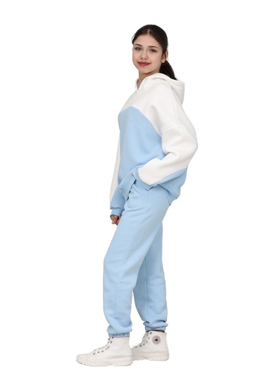 Erdem Kıds Kız Çocuk Paçası Lastikli, Garnili Oversize 3 I Plik Şardonlu I Çi Pamuklu Eşofman Takımı Bebe Mavisi-ekru Bebe Mavisi-ekru