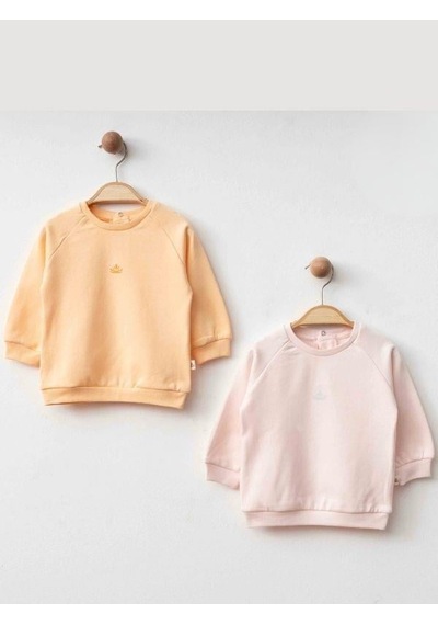 Zekids Kız Bebek 2 Li Organik Basic Pembe Ve Turuncu Sweatshirt Seti-16181 Çok Renkli