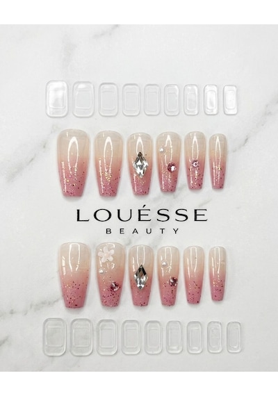 Louésse Blush Crystal Takma Tırnak Seti 12 Li Pembe Ombre Taşlı & Parlak Tasarım