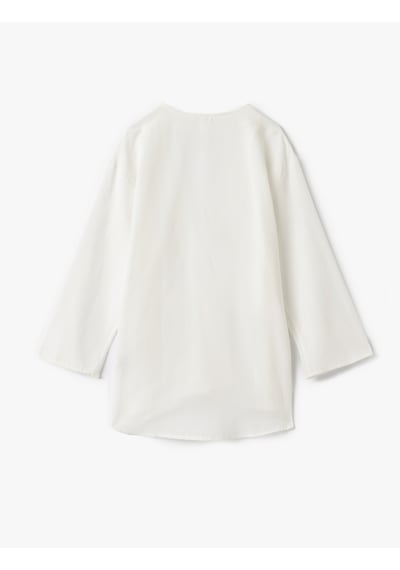Koton Keten Karışımlı Uzun Geniş Kollu Kruvaze Kimono Kırık Beyaz 5sak60007pw Ekru