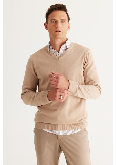 AC&Co / Altınyıldız Classics Erkek Bej Melanj Standart Fit Normal Kesim V Yaka Pamuklu Triko Kazak Bej Melanj AC&Co / Altınyıldız Classics Erkek Bej Melanj Standart Fit Normal Kesim V Yaka Pamuklu Triko Kazak Bej Melanj