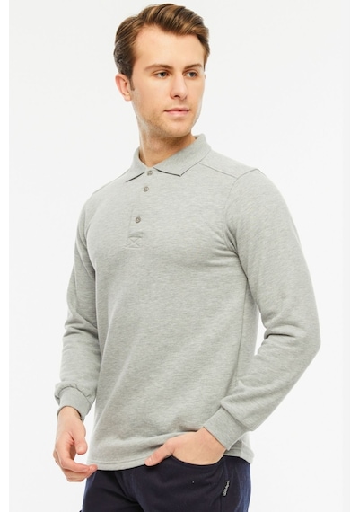 Uniprom Sweatshirt Polo Yaka İçi Polarlı 3 Iplik Pamuklu Normal Kesim Erkek Gri