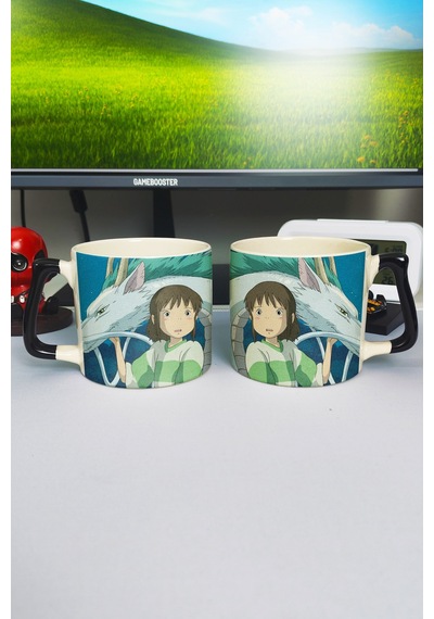 Spirited Away Anime Baskılı Seramik Lüks Kupa 1 Adet Özel Siyah Kulp Dalga Kulp V3d Çok Renkli