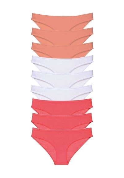 9 Adet Süper Eko Set Likralı Kadın Slip Külot Pudra Beyaz Fuşya Standart