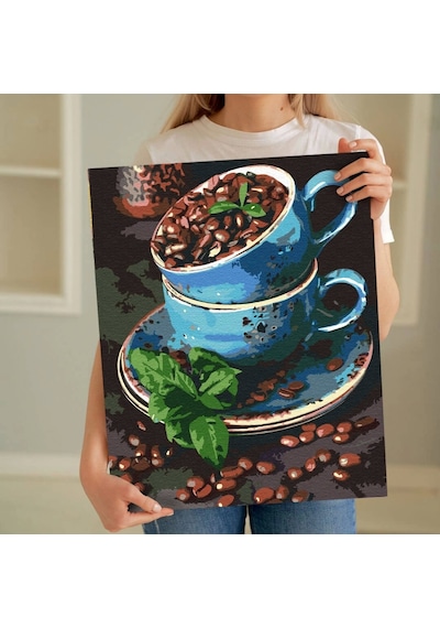 Sayılarla Boyama Seti 40 x 50 CM Tuval Şasesine Gerili Çekirdek Kahve Fincanı