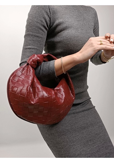 Glemix Helen Düğümlü Bordo Örgü Desen Trend Mini Kadın Bowl Bag Bordo Örgü Cilt