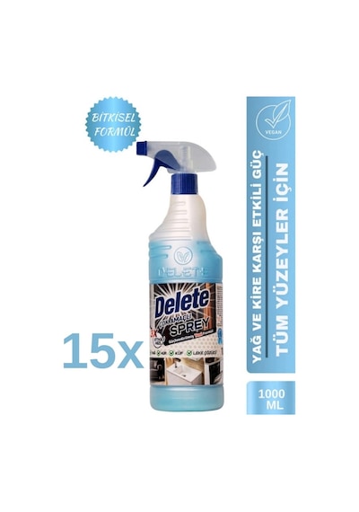 Delete Çok Amaçlı Temizleyici - Yağ Kir Leke Küf Sökücü - 1 Lt. 15 Adet 15'li Set