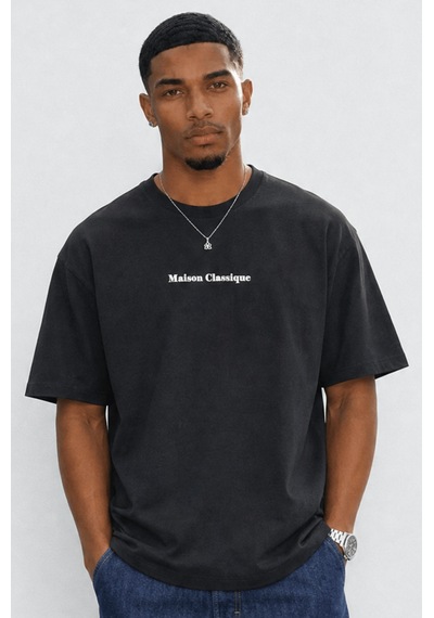 Respire Erkek Maison Baskılı Oversize T-shirt Siyah