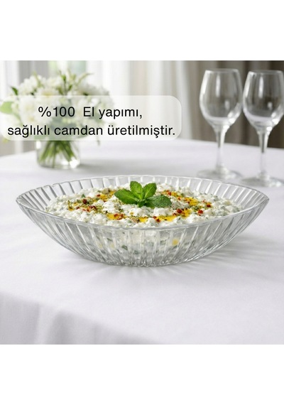 Selen Concept Riva Model El Yapımı Cam Salata Kasesi ve Meyvelik 2'li Set
