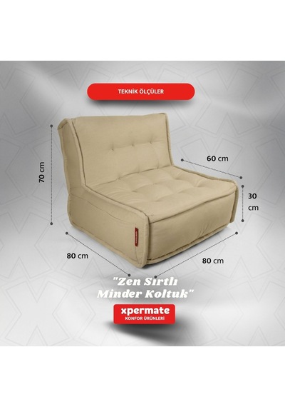 Xpermate Zen Sırtlı Minder İskandinav Tarzı Minder 80x60 Bej