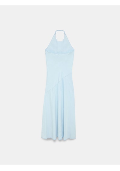 Dilvin 90586 %100 Lyocell Halter Yaka Elbise-mavi