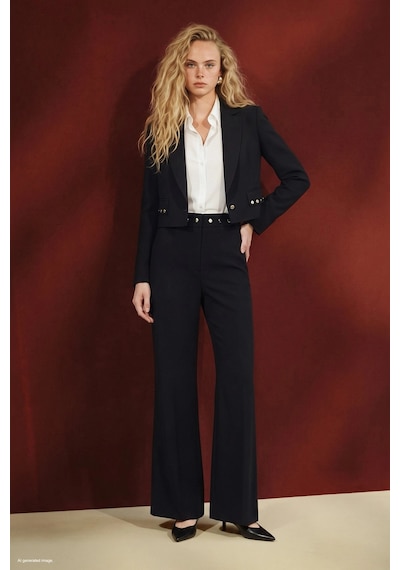 Sateen Sally Uzun Kol Crop Ceket Siyah
