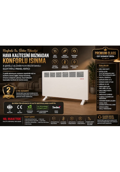 2500 Watt Elektrikli Panel Isıtıcı Manuel Otomatik Termostat Ayaklar,askı Aparatı Dahil Premıum Kalite