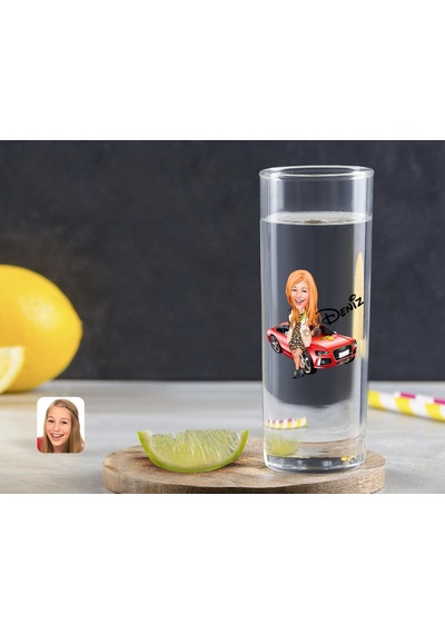 Kişiye Özel Renkli Baskılı Kadın Patron Karikatürlü Vodka Bardağı