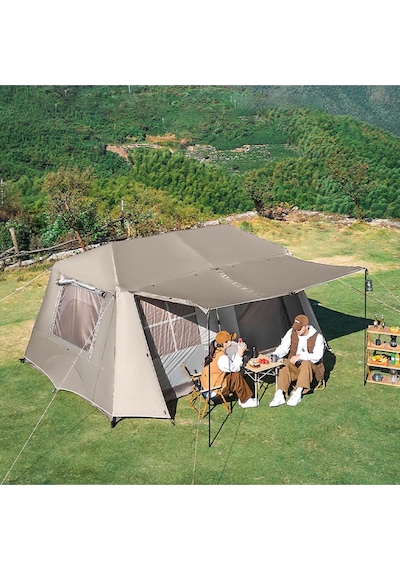Çift Katmanlı Zirve Tasarımlı Dört Mevsim Çadırı, 16.3 Metrekare, Dış Ölçüler: 430 380 220 Cm. Bej