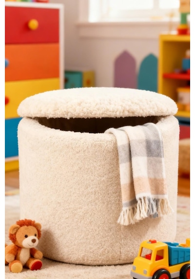 Sandıklı Peluş Puf 40x40x42 Cm Dekoratif Oturma Pufu Makyaj Masası Taburesi Çok Renkli