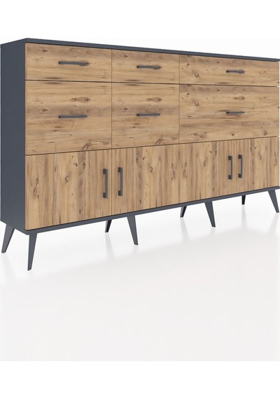 Arges Konsol Tek Raflı 6 Çekmeceli 4 Kapaklı 176x30x99 Antrasit-çam Atlas Çam - Antrasıt Arges Konsol Tek Raflı 6 Çekmeceli 4 Kapaklı 176x30x99 Antrasit-çam Atlas Çam - Antrasıt