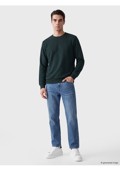 Lcwaıkıkı Classic Petrol Bisiklet Yaka Erkek Kalın Sweatshirt Petrol Mavi