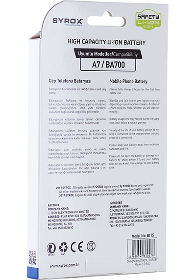 Syrox Samsung Uyumlu Galaxy A7 Ba700 Batarya 2300 Mah B175