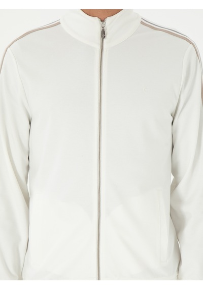 Ekru Regular Fit Tam Fermuarlı Sweatshirt Bej