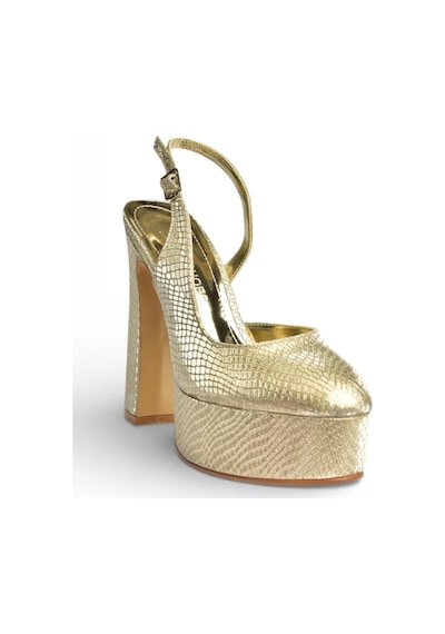 Fox Shoes Y246195107 Altın Yılan Baskı Platform Kalın Topuklu Kadın Abiye Ayakkabı Altın