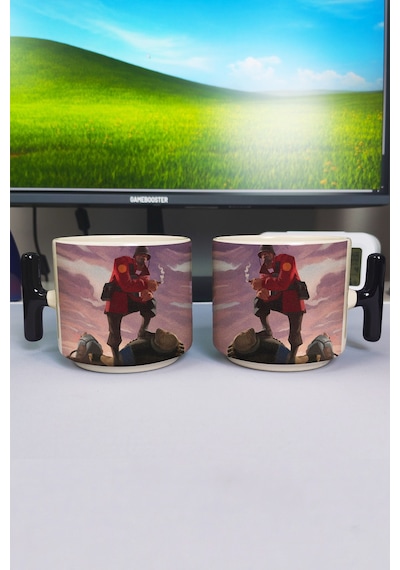 Team Fortress Baskılı Seramik Lüks Kupa 1 Adet T Şeklinde Özel Siyah Kulp Dalga Kulp V5t Çok Renkli