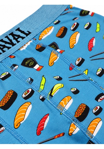 Carnaval Socks Sushi Desenli Erkek Boxer Pamuklu Likralı Parlak Lastikli Kutulu Mavi Çoklu