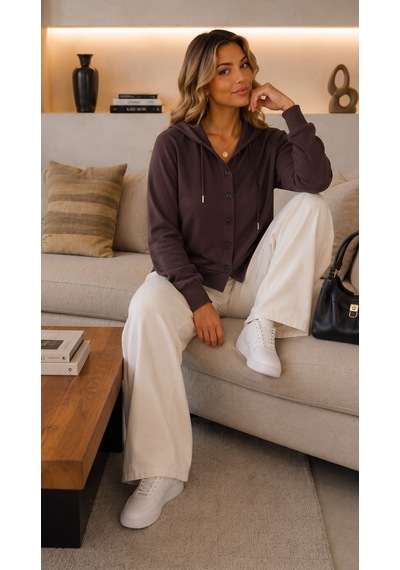 Unika Boutique Kadın Kapüşonlu Çilek Hırka Kahverengi