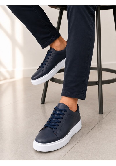 Papucumun Dünyası Erkek Hakiki Deri Sneaker Lacivert
